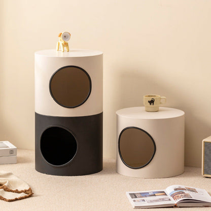Modern Minimalist Cylindrical Iron Semi-Enclosed Cat Bed 1-Hole For Living Room & Bedroom