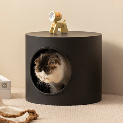Modern Minimalist Cylindrical Iron Semi-Enclosed Cat Bed 1-Hole For Living Room & Bedroom