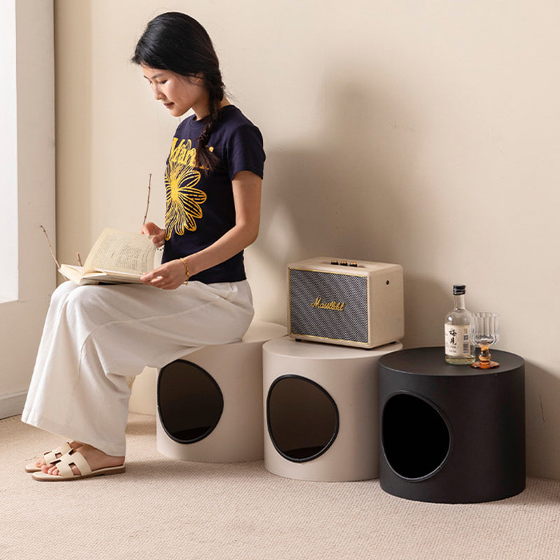 Modern Minimalist Cylindrical Iron Semi-Enclosed Cat Bed 1-Hole For Living Room & Bedroom