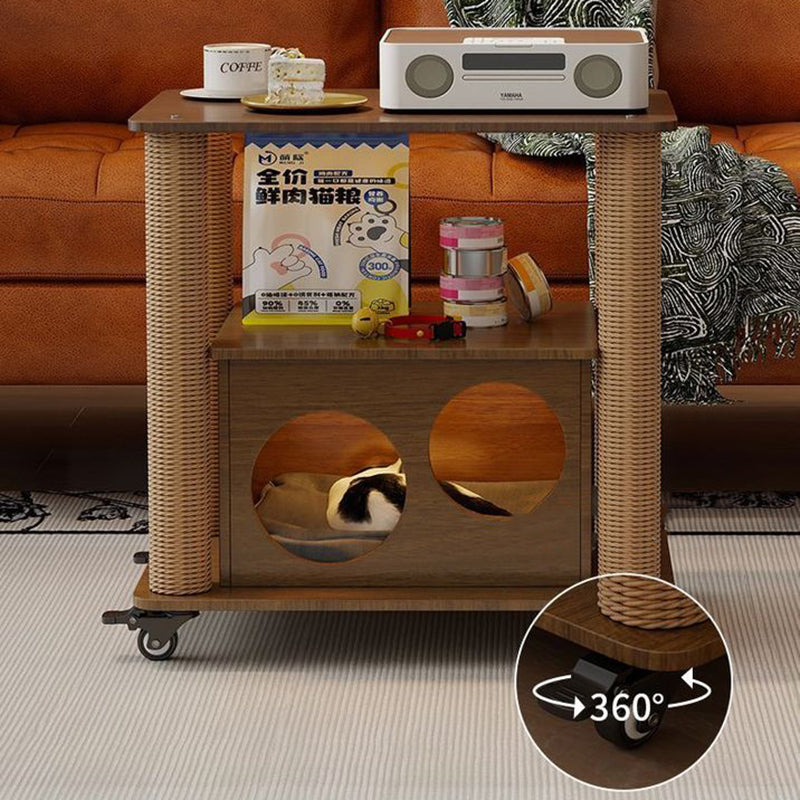 Traditional Farmhouse Rectangular MDF Movable End Table 1-Cabinet For Living Room