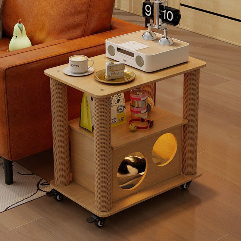 Traditional Farmhouse Rectangular MDF Movable End Table 1-Cabinet For Living Room