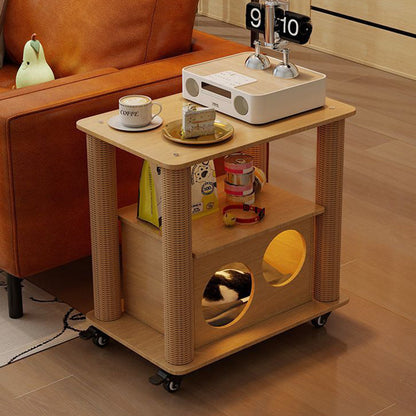 Traditional Farmhouse Rectangular MDF Movable End Table 1-Cabinet For Living Room