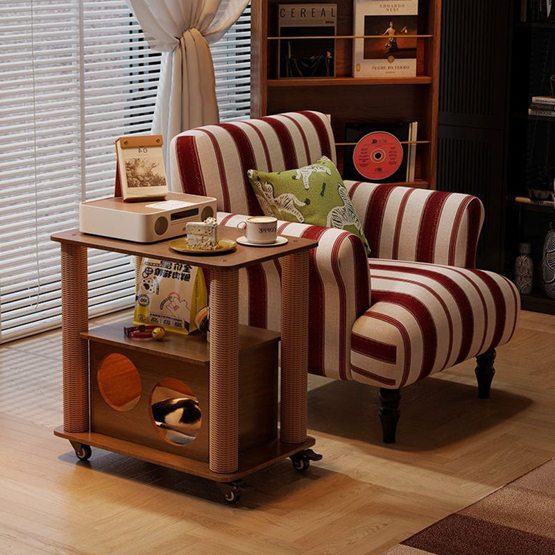 Traditional Farmhouse Rectangular MDF Movable End Table 1-Cabinet For Living Room