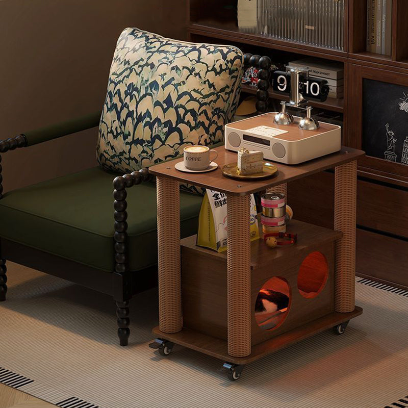 Traditional Farmhouse Rectangular MDF Movable End Table 1-Cabinet For Living Room