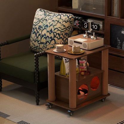Traditional Farmhouse Rectangular MDF Movable End Table 1-Cabinet For Living Room