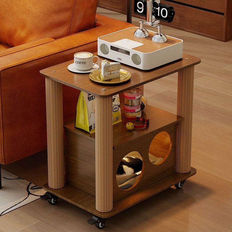 Traditional Farmhouse Rectangular MDF Movable End Table 1-Cabinet For Living Room