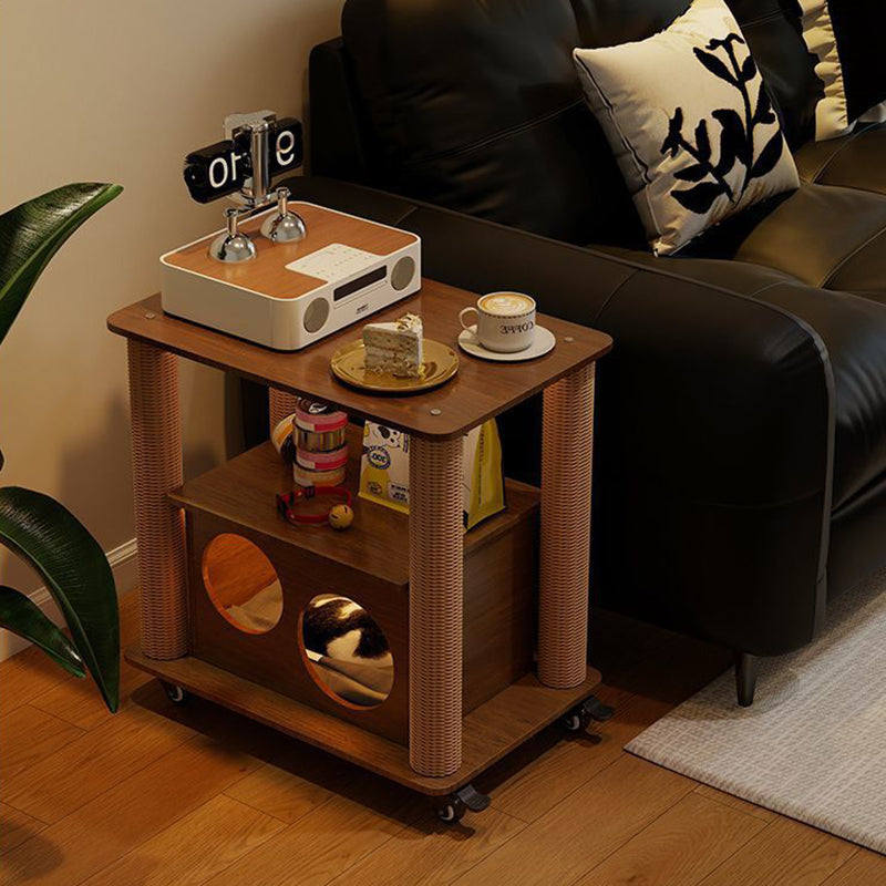Traditional Farmhouse Rectangular MDF Movable End Table 1-Cabinet For Living Room