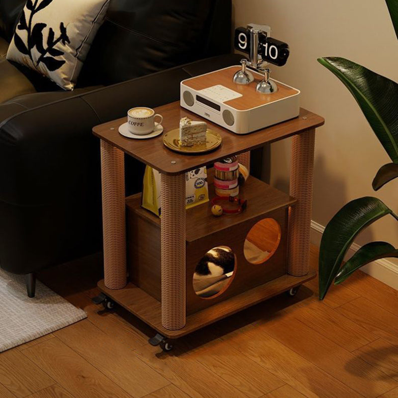 Traditional Farmhouse Rectangular MDF Movable End Table 1-Cabinet For Living Room