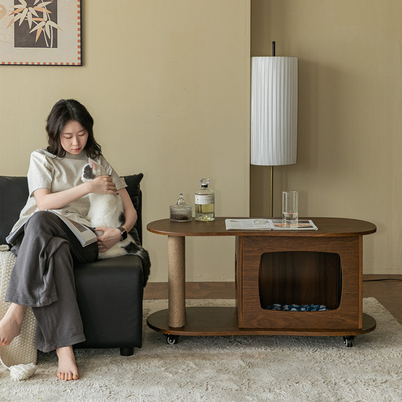 Modern Minimalist Oval MDF Paper Tube Movable End Table 1-Cabinet For Living Room