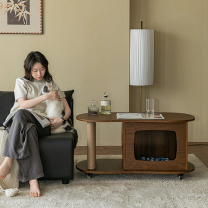 Modern Minimalist Oval MDF Paper Tube Movable End Table 1-Cabinet For Living Room