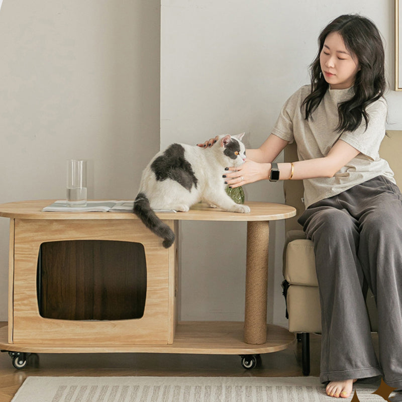 Modern Minimalist Oval MDF Paper Tube Movable End Table 1-Cabinet For Living Room