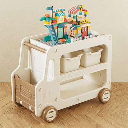 Modern Art Deco Car-Shaped Eco-Friendly HDPE Movable Kids Storage End Table 3-Tier For Living Room