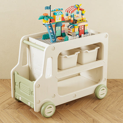 Modern Art Deco Car-Shaped Eco-Friendly HDPE Movable Kids Storage End Table 3-Tier For Living Room