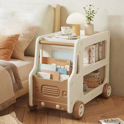 Modern Art Deco Car-Shaped Eco-Friendly HDPE Movable Kids Storage End Table 3-Tier For Living Room