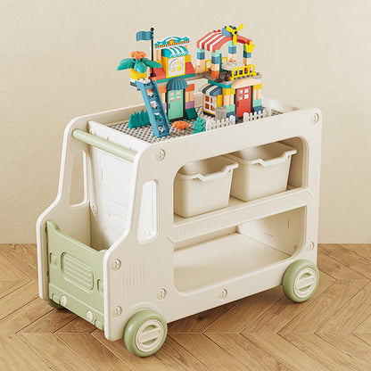 Modern Art Deco Car-Shaped Eco-Friendly HDPE Movable Kids Storage End Table 3-Tier For Living Room