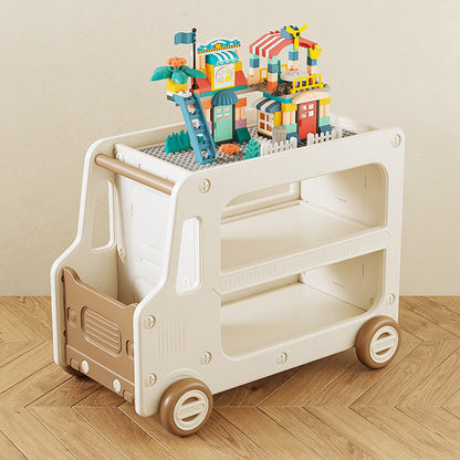 Modern Art Deco Car-Shaped Eco-Friendly HDPE Movable Kids Storage End Table 3-Tier For Living Room