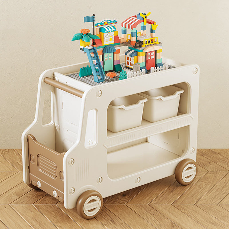 Modern Art Deco Car-Shaped Eco-Friendly HDPE Movable Kids Storage End Table 3-Tier For Living Room