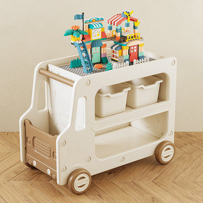Modern Art Deco Car-Shaped Eco-Friendly HDPE Movable Kids Storage End Table 3-Tier For Living Room