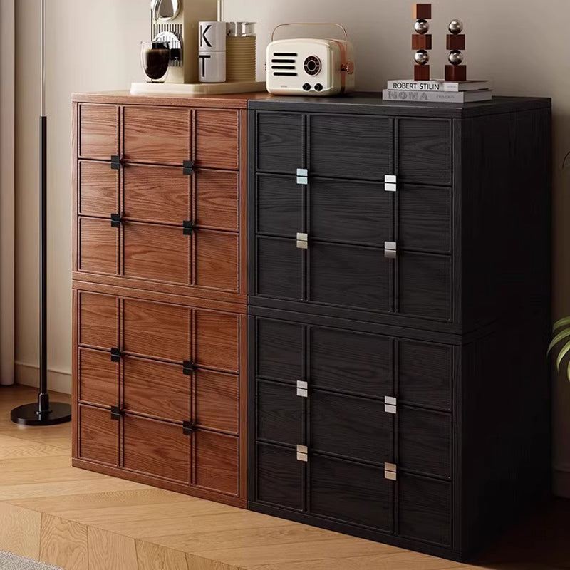 Modern Mid-Century Square Checkerboard Ash Wood Pine & Red Oak Nightstand 3-Drawer For Living Room & Bedroom