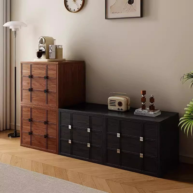 Modern Mid-Century Square Checkerboard Ash Wood Pine & Red Oak Nightstand 3-Drawer For Living Room & Bedroom