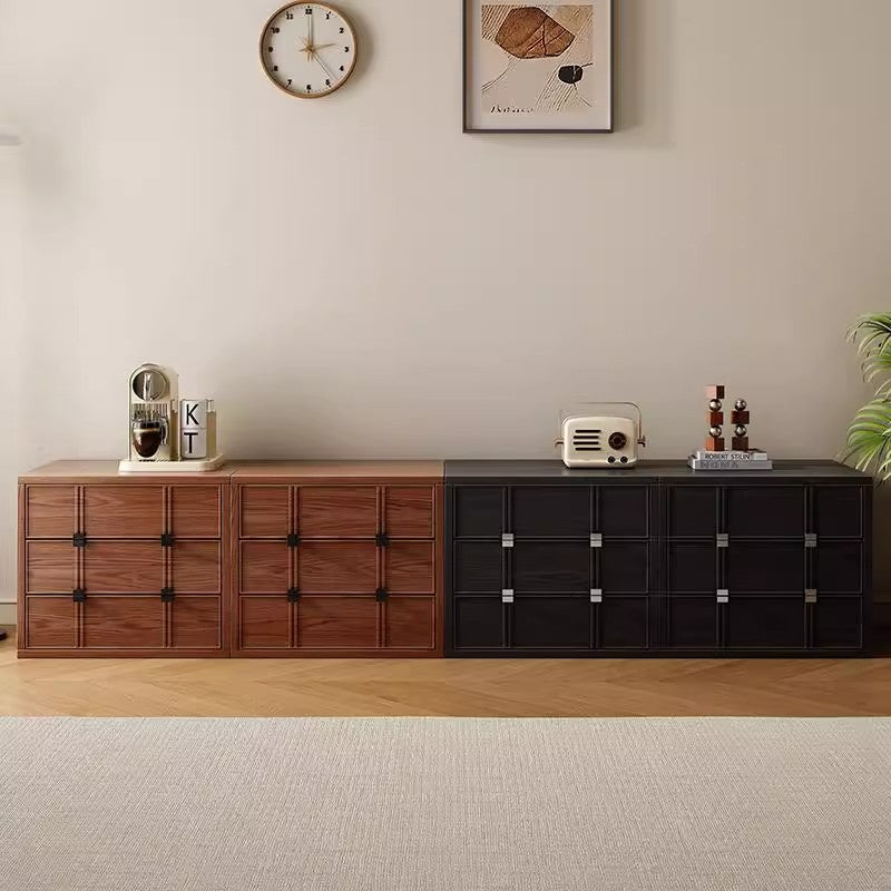 Modern Mid-Century Square Checkerboard Ash Wood Pine & Red Oak Nightstand 3-Drawer For Living Room & Bedroom