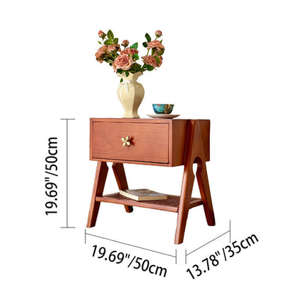 Traditional Vintage Rectangular Pine Wood Nightstand 1-Drawer For Living Room & Bedroom