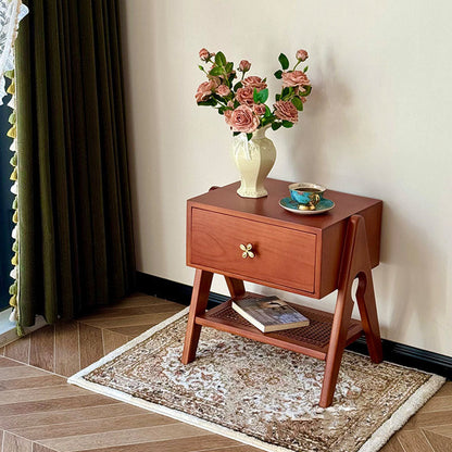 Traditional Vintage Rectangular Pine Wood Nightstand 1-Drawer For Living Room & Bedroom