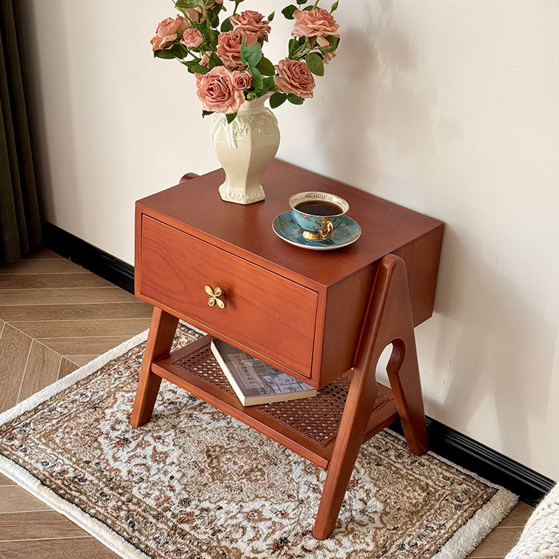 Traditional Vintage Rectangular Pine Wood Nightstand 1-Drawer For Living Room & Bedroom