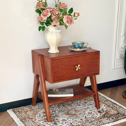 Traditional Vintage Rectangular Pine Wood Nightstand 1-Drawer For Living Room & Bedroom