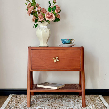 Traditional Vintage Rectangular Pine Wood Nightstand 1-Drawer For Living Room & Bedroom