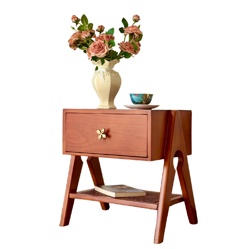 Traditional Vintage Rectangular Pine Wood Nightstand 1-Drawer For Living Room & Bedroom