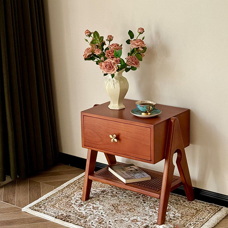 Traditional Vintage Rectangular Pine Wood Nightstand 1-Drawer For Living Room & Bedroom