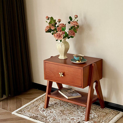 Traditional Vintage Rectangular Pine Wood Nightstand 1-Drawer For Living Room & Bedroom