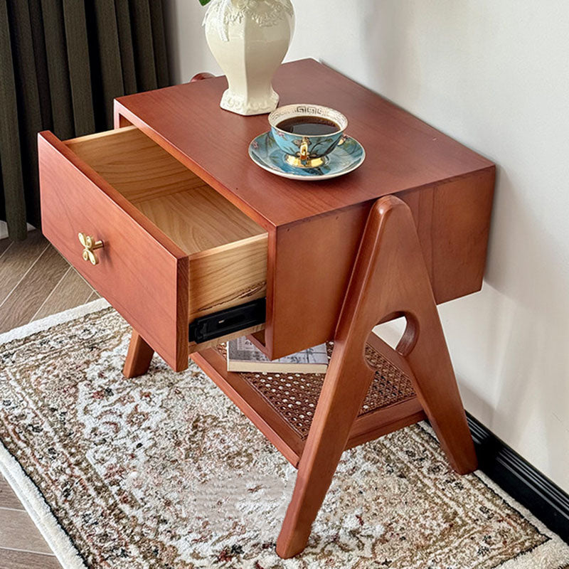 Traditional Vintage Rectangular Pine Wood Nightstand 1-Drawer For Living Room & Bedroom