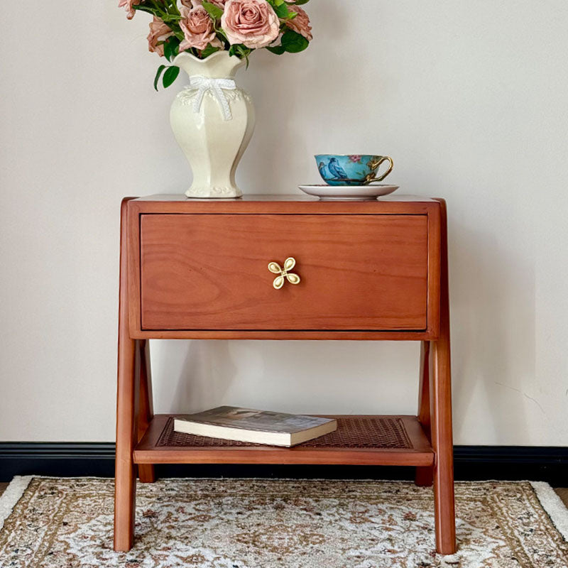 Traditional Vintage Rectangular Pine Wood Nightstand 1-Drawer For Living Room & Bedroom