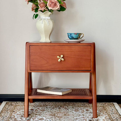 Traditional Vintage Rectangular Pine Wood Nightstand 1-Drawer For Living Room & Bedroom