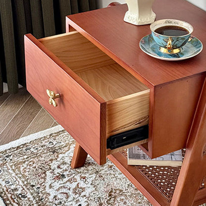 Traditional Vintage Rectangular Pine Wood Nightstand 1-Drawer For Living Room & Bedroom