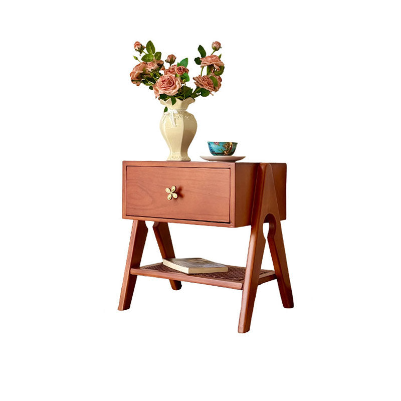 Traditional Vintage Rectangular Pine Wood Nightstand 1-Drawer For Living Room & Bedroom