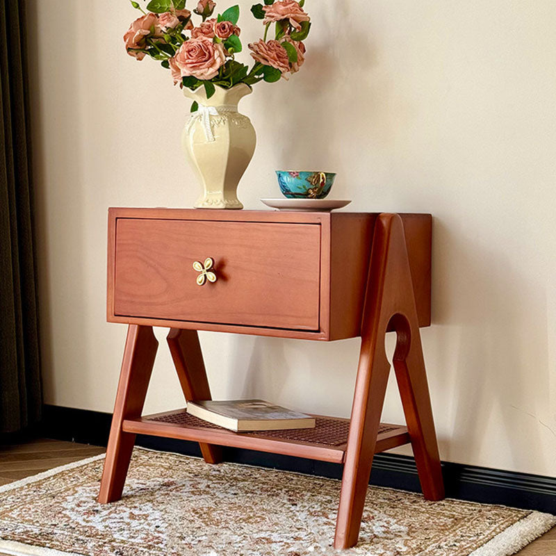 Traditional Vintage Rectangular Pine Wood Nightstand 1-Drawer For Living Room & Bedroom