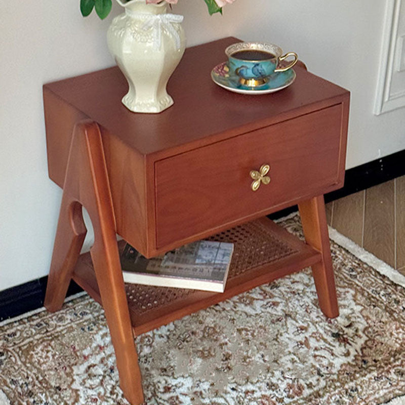 Traditional Vintage Rectangular Pine Wood Nightstand 1-Drawer For Living Room & Bedroom