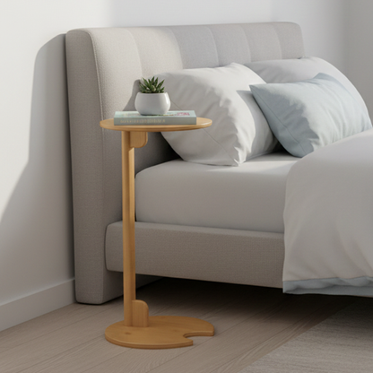 Modern Minimalist Crescent Shape Bamboo Adjustable End Table 1-Tier For Living Room & Bedroom