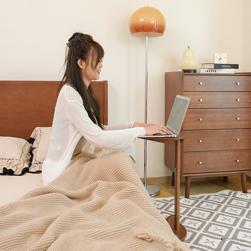 Modern Minimalist Crescent Shape Bamboo Adjustable End Table 1-Tier For Living Room & Bedroom
