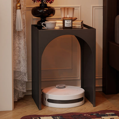 Contemporary Industrial Rectangular Arch Iron Tempered Glass End Table 1-Tier For Living Room & Bedroom