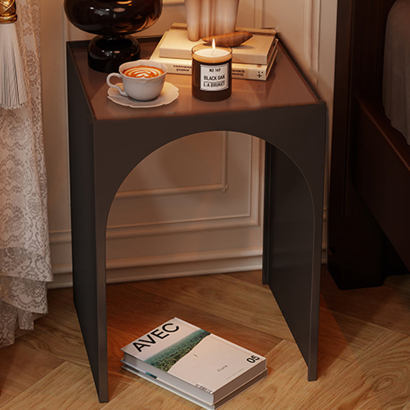 Contemporary Industrial Rectangular Arch Iron Tempered Glass End Table 1-Tier For Living Room & Bedroom