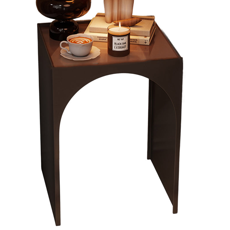 Contemporary Industrial Rectangular Arch Iron Tempered Glass End Table 1-Tier For Living Room & Bedroom