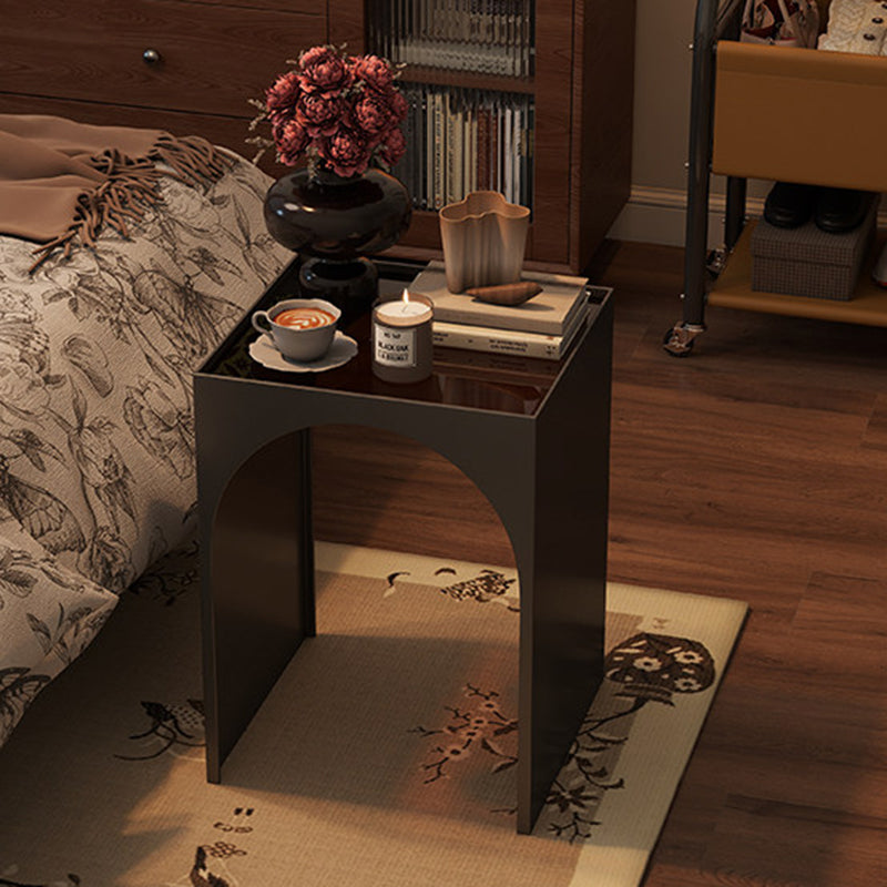 Contemporary Industrial Rectangular Arch Iron Tempered Glass End Table 1-Tier For Living Room & Bedroom