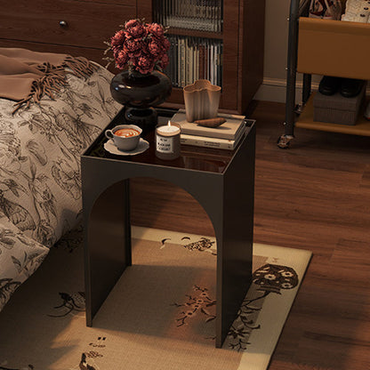 Contemporary Industrial Rectangular Arch Iron Tempered Glass End Table 1-Tier For Living Room & Bedroom