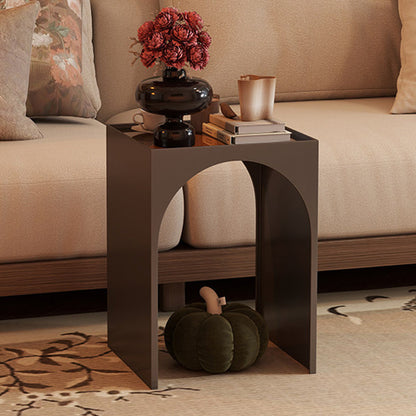 Contemporary Industrial Rectangular Arch Iron Tempered Glass End Table 1-Tier For Living Room & Bedroom