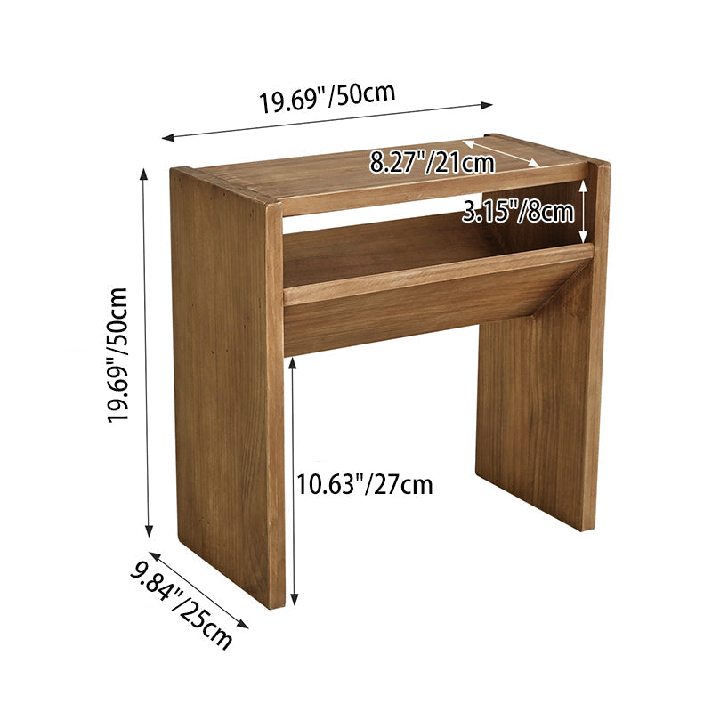 Traditional Rustic Rectangular Pine Wood End Table 2-Tier For Living Room