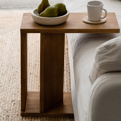 Traditional Rustic Rectangular Pine Wood End Table 2-Tier For Living Room